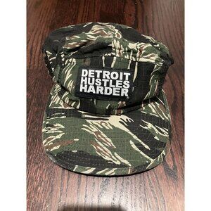 Detroit Hustles Harder Camo Adjustable Hat, Green/Brown, One Size